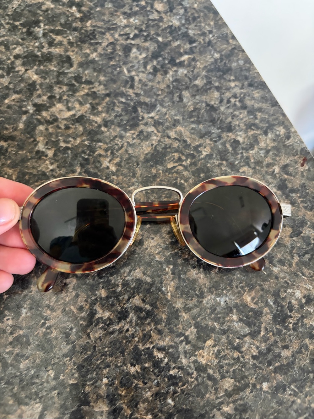 Giorgio Armani Tortoiseshell Round Sunglasses with Black Lenses vintage